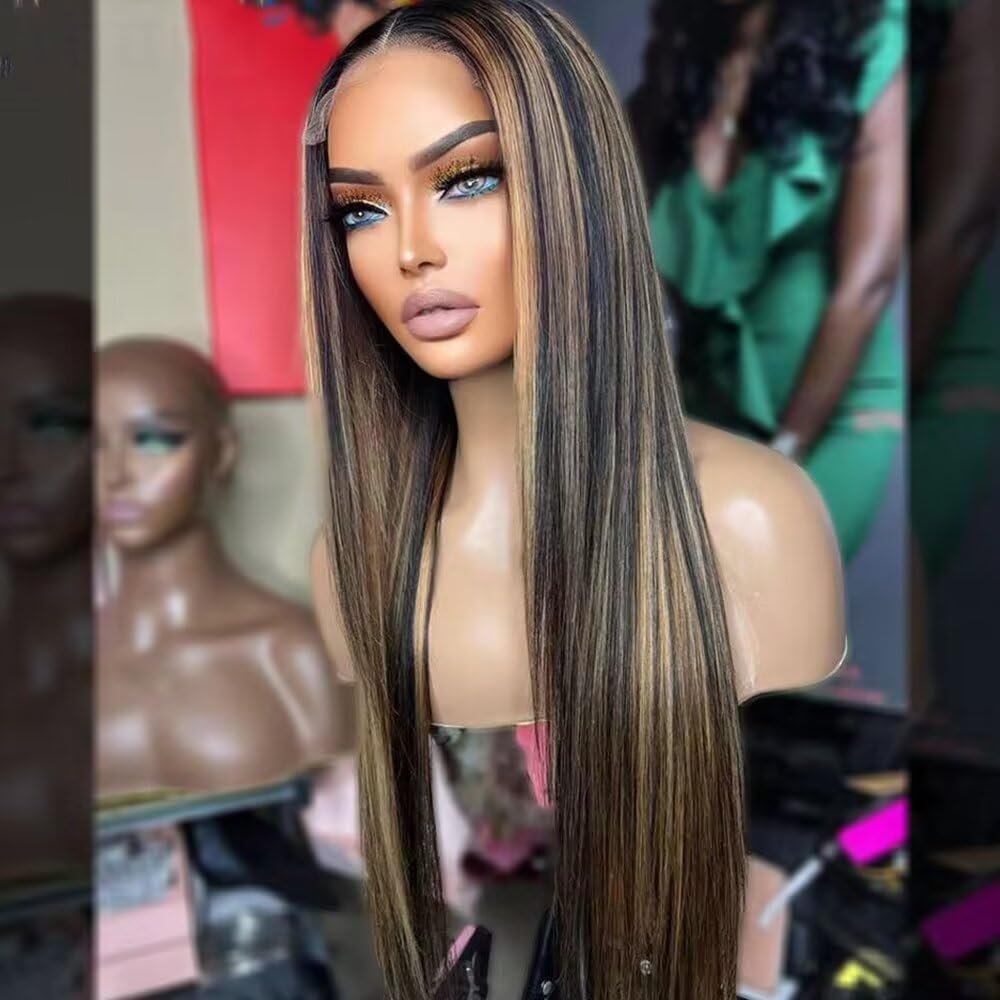 1B 27 Highlight Blonde 13x4 Transparent HD Lace Frontal Straight Wig Brazilian Human Hair Wigs Pre Plucked with Bleached Knots Ombre Honey Blonde Sliky Straight Glueless Lace Wigs Human Hair