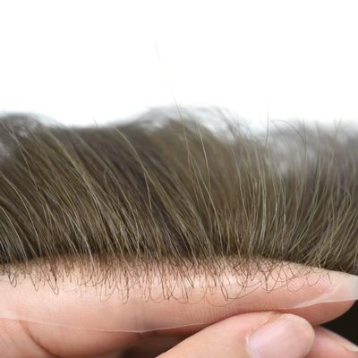 0.06mm Thin Skin Toupee for Men Hair Piece 100% European Remy Human Hair Replacement System Mens Toupee All V-Looped Invisible Hair System for Men (#4 Medium Brown-100% Med-light Density, 8x10)