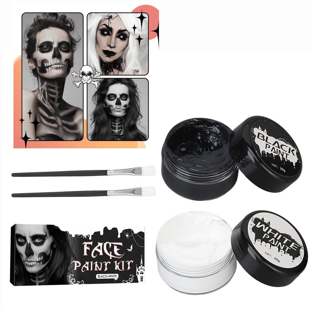 Black White Face Body Paint Set,Halloween Cosplay SFX Makeup Kit,for Makeup and Makeup for Vampires,Zombies,Skeletal Faces,Clowns,etc