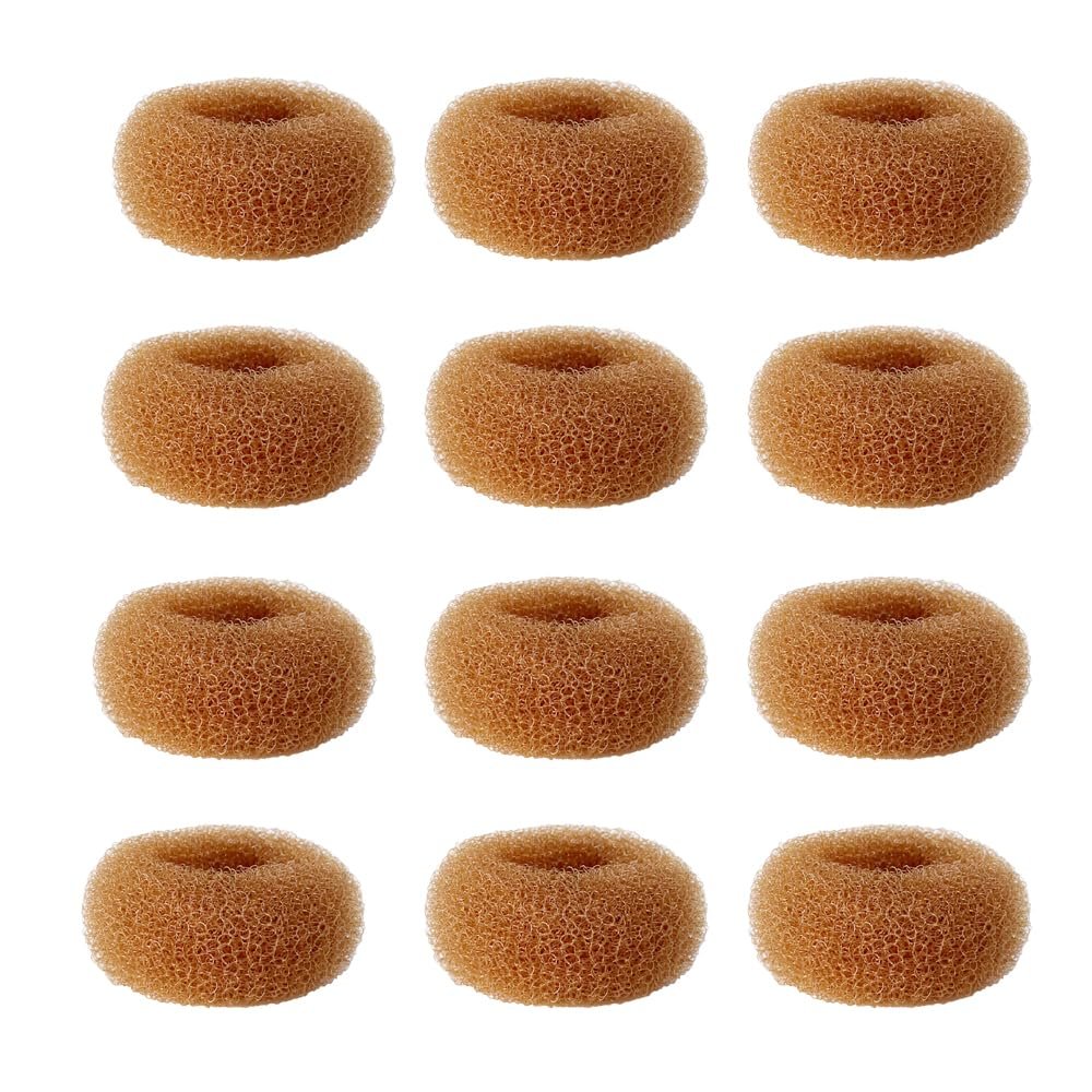 SQULIGT 12 Pcs Small Hair Bun Maker, Small Hair Donut Set for Kids Girls Women, Hair Donut Bun Maker Tool for Short and Thin Hair Crown Shapers Accessories (Size S/ 2.3 Inch, Light Brown)
