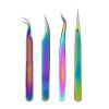 4PCS/Set False Eyelash Tweezers Color Dolphin Clip Tweezers Set Gold Lash Extension Clip Grafting Eyelash Tool view 3