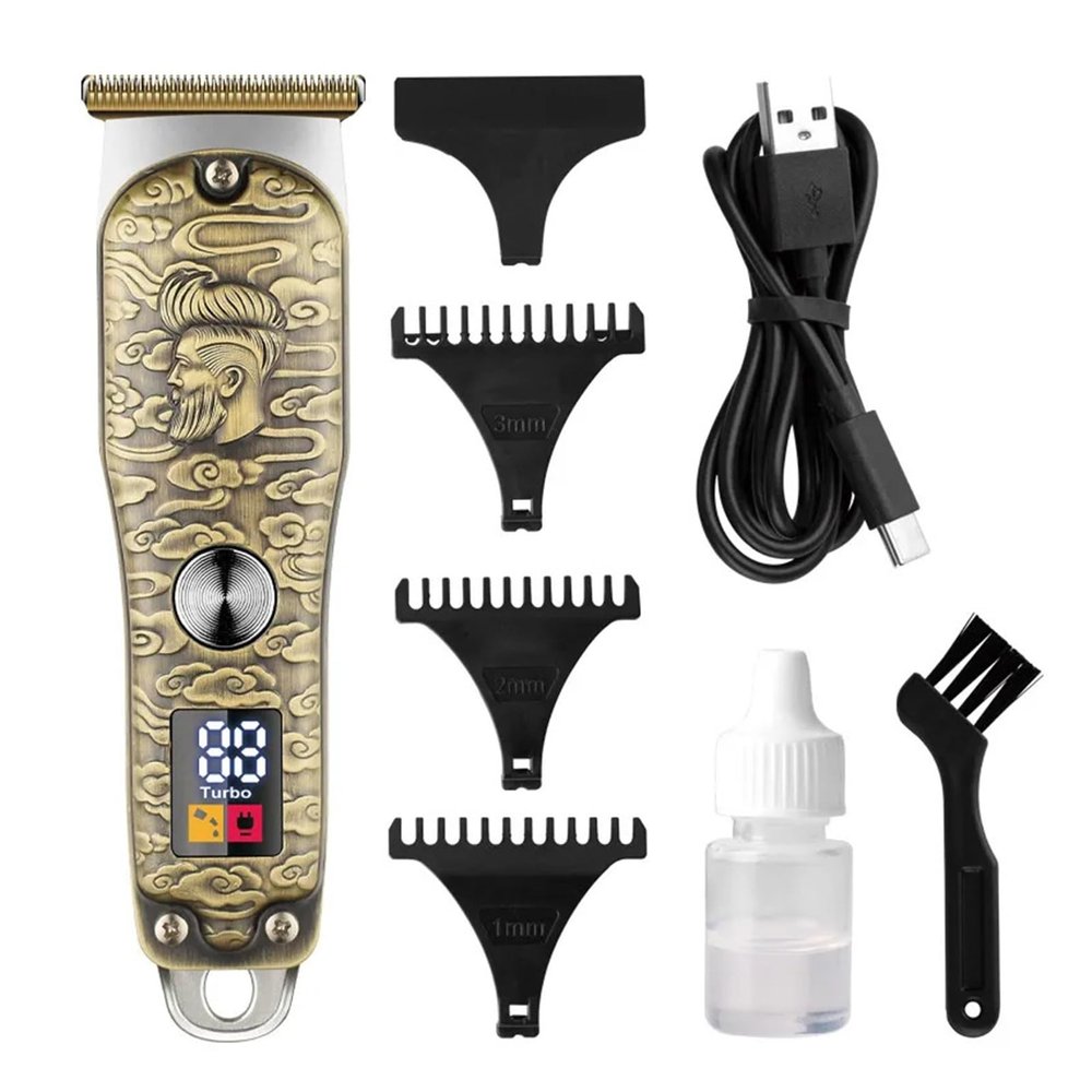 Razors Professional Barber Scissors Engraving Retro Oil Head Digital Display Hair Clipper Electric Clippers Metal Body Portable Razor(Mohawk)