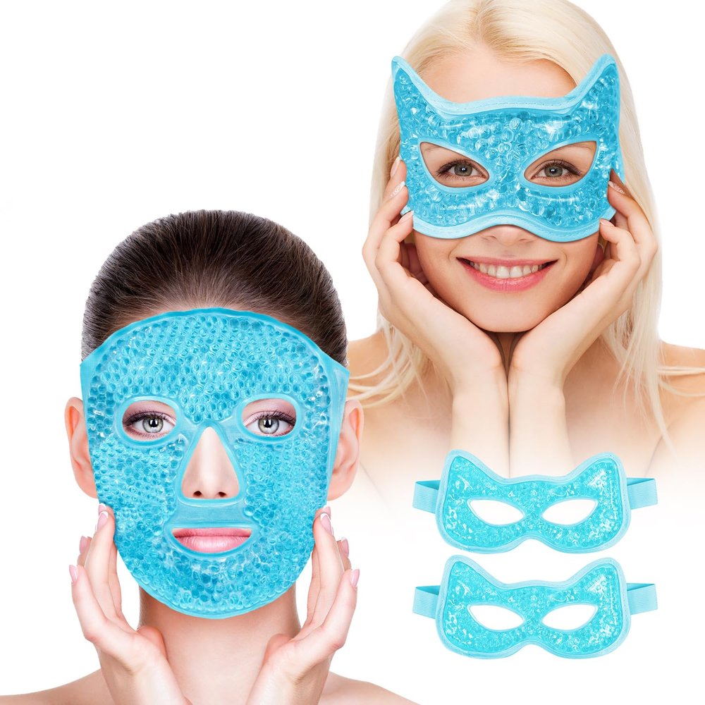 Bundle of CONBELLA Cold Face Eye Masks Ice Face Mask and Cooling Eye Mask, Gel Eye Mask Hot Cold Use