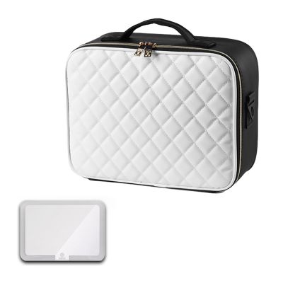 CKKNILV Travel Makeup Bag with LED Mirror, Cosmetic Case, Make Up Box, Beauty Case, with Adjustable Compartments, Make Up Artist Train Case Hairdressing Tools Organiser,LED Vani
