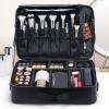 CKKNILV Makeup Bag Cosmetic Case Portable Travel Makeup Train Case Beauty Box, with Adjustable Compartments, Travel Makeup Bag Makeup Brush Bag, Electroplated Metal Zip,Black Co view 3