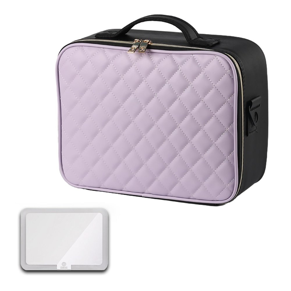 CKKNILV Travel Makeup Bag with LED Mirror, Cosmetic Case, Make Up Box, Beauty Case, with Adjustable Compartments, Make Up Artist Train Case Hairdressing Tools Organiser,LED Vani
