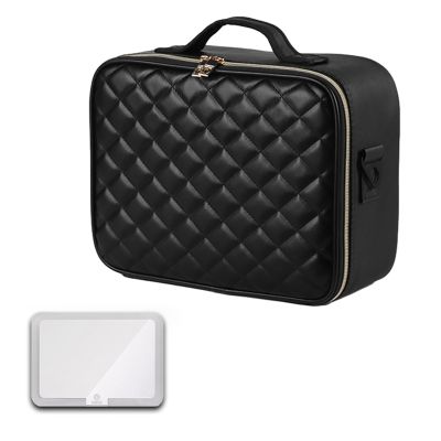 CKKNILV Travel Makeup Bag with LED Mirror, Cosmetic Case, Make Up Box, Beauty Case, with Adjustable Compartments, Make Up Artist Train Case Hairdressing Tools Organiser,LED Vani