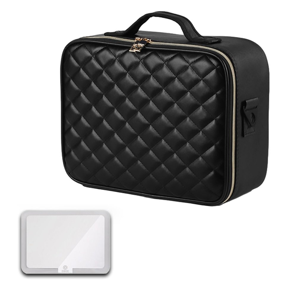 CKKNILV Travel Makeup Bag with LED Mirror, Cosmetic Case, Make Up Box, Beauty Case, with Adjustable Compartments, Make Up Artist Train Case Hairdressing Tools Organiser,LED Vani