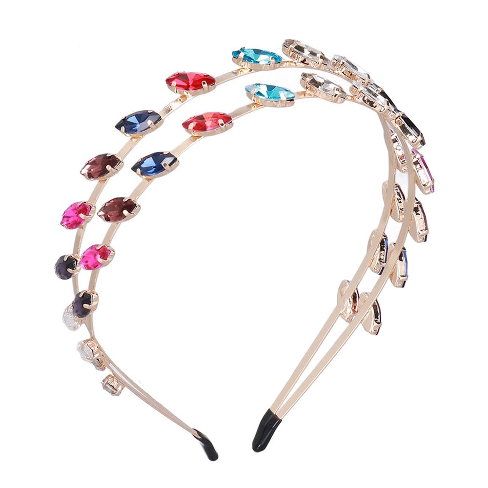 Hairpin Headband, Clip Headband Metalrhine Stone Double Layer Stretching Comfort Pressure Hair Bangs, Hair Accessories for Brides Bridesmaids
