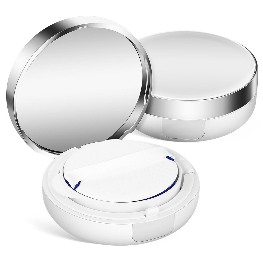 AUTSUPPL 2pcs Portable Loose Powder Containers Powder Puff Refillable Makeup Puff Boxes for Women and Lightweight Body Storage Silver Trim Design for Travel