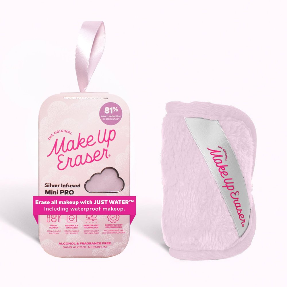 The Original MakeUp Eraser Mini PRO, Erase All Makeup With Just Water, Including Waterproof Mascara, Eyeliner, Foundation, Lipstick, Sunscreen and More! Silver Infused, 1ct