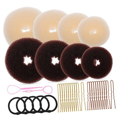 BELLIFFY Donut Hair Bun Maker Kit Donut Buns U-pins Hair Ties Pink Styling Needle Easy to Use for Women Girls for Elegant Hairstyles Any Occasion