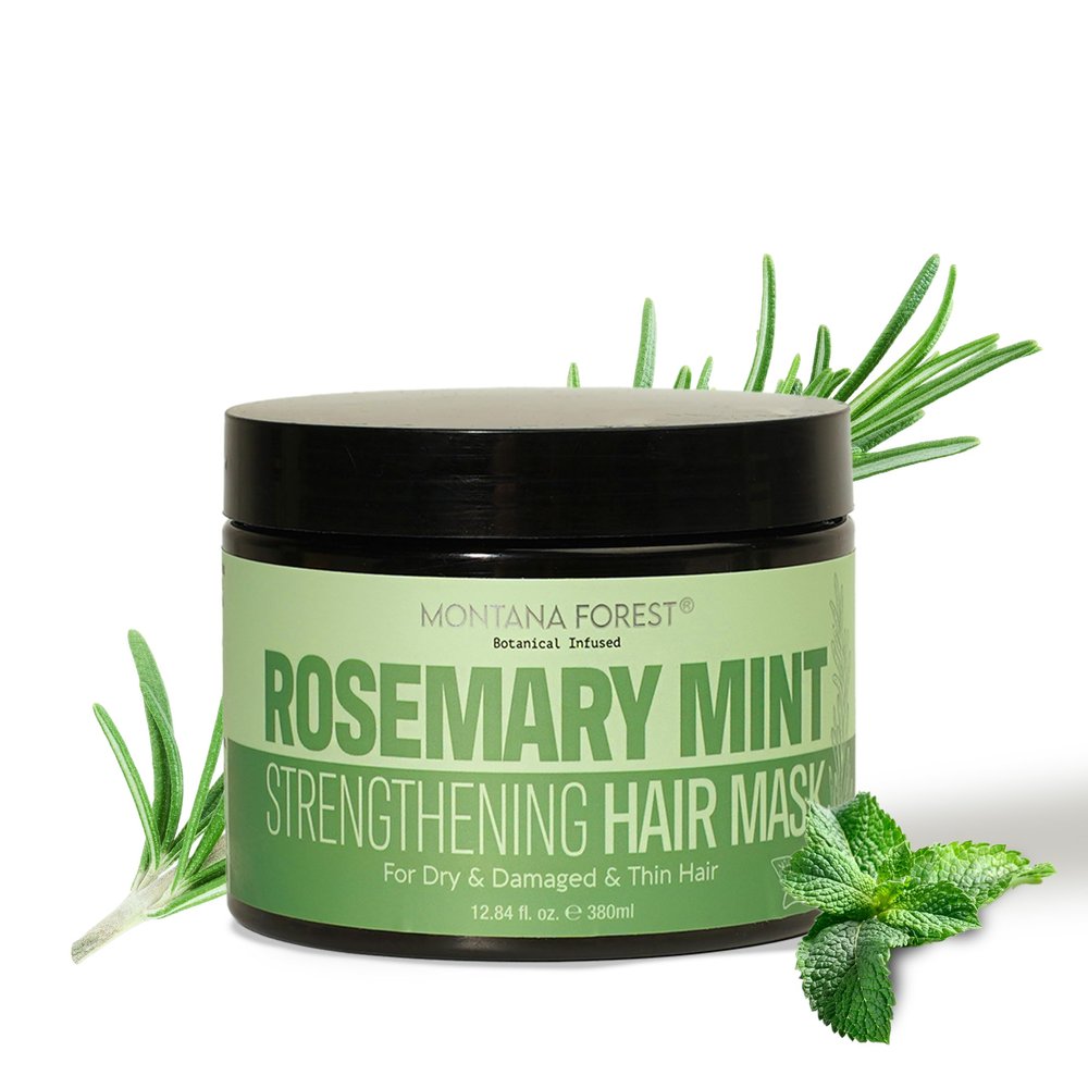 MONTANA FOREST Rosemary Mint Strengthening Hair Mask - 12.84 fl oz | Botanical Infused Hair Treatment for Dry, Damaged | Natural Hair Care with Rosemary & Mint for Deep Conditioning and Vitality
