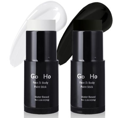 Go Ho White and Black Face Paint Stick,Full-coverage Washable Face Body Paint for Art Theater Halloween Cosplay Skull Zombie Vampire Skeleton Clown SFX Makeup