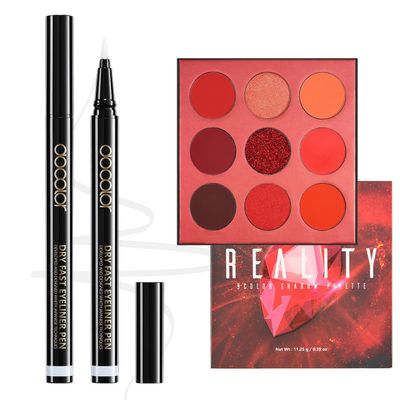 docolor White Eyeliner Waterproof Eye liner Longwearing with Ultra-Fine Tip and Red Eyeshadow Palette 9 Colors Gemstone Shadow Palette Highly Pigmented Mattes Shimmers Colourful Makeup Palette