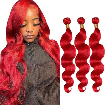 Red Bundles Human Hair - Burgundy Body Wave Bundles, Unprocessed Brazilian Virgin, Same Length 12 Inch, 300g