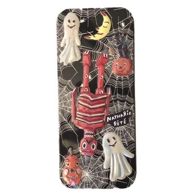 Heathcote & Ivory Artist Nathalie Lete Haunted Halloween Hand Cream Tin (Pumkin, Cat, Moon, Ghost, Red Skeleton Illustrations)