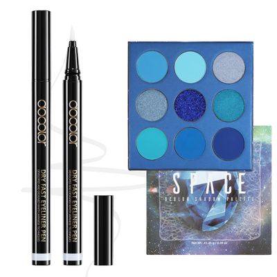 docolor White Eyeliner Waterproof Eye liner Longwearing with Ultra-Fine Tip and Blue Eyeshadow Palette 9 Colors Gemstone Shadow Palette Highly Pigmented Mattes Shimmers Colourful Makeup Palette