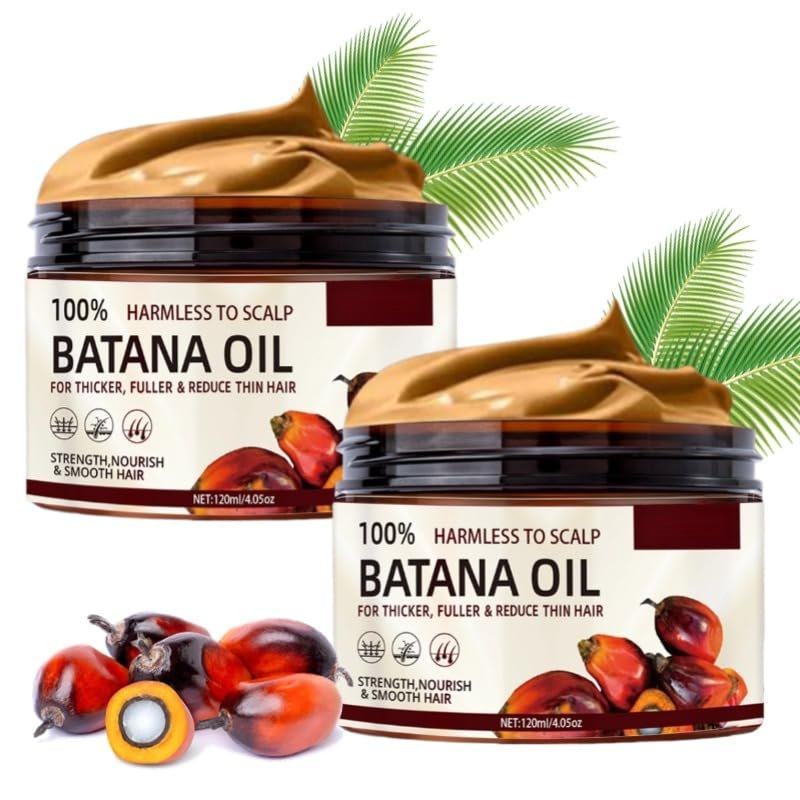 Batana Oil for Hair Growth, 100% Natural Raw and Pure Unrefined Batana Oil Prevent Hair Loss, Dr. Sebi Organic Hair Growth Oil Moisturize Scalp, Promotes Hair thickness for Men & Women 4.05 OZ (2PCS)