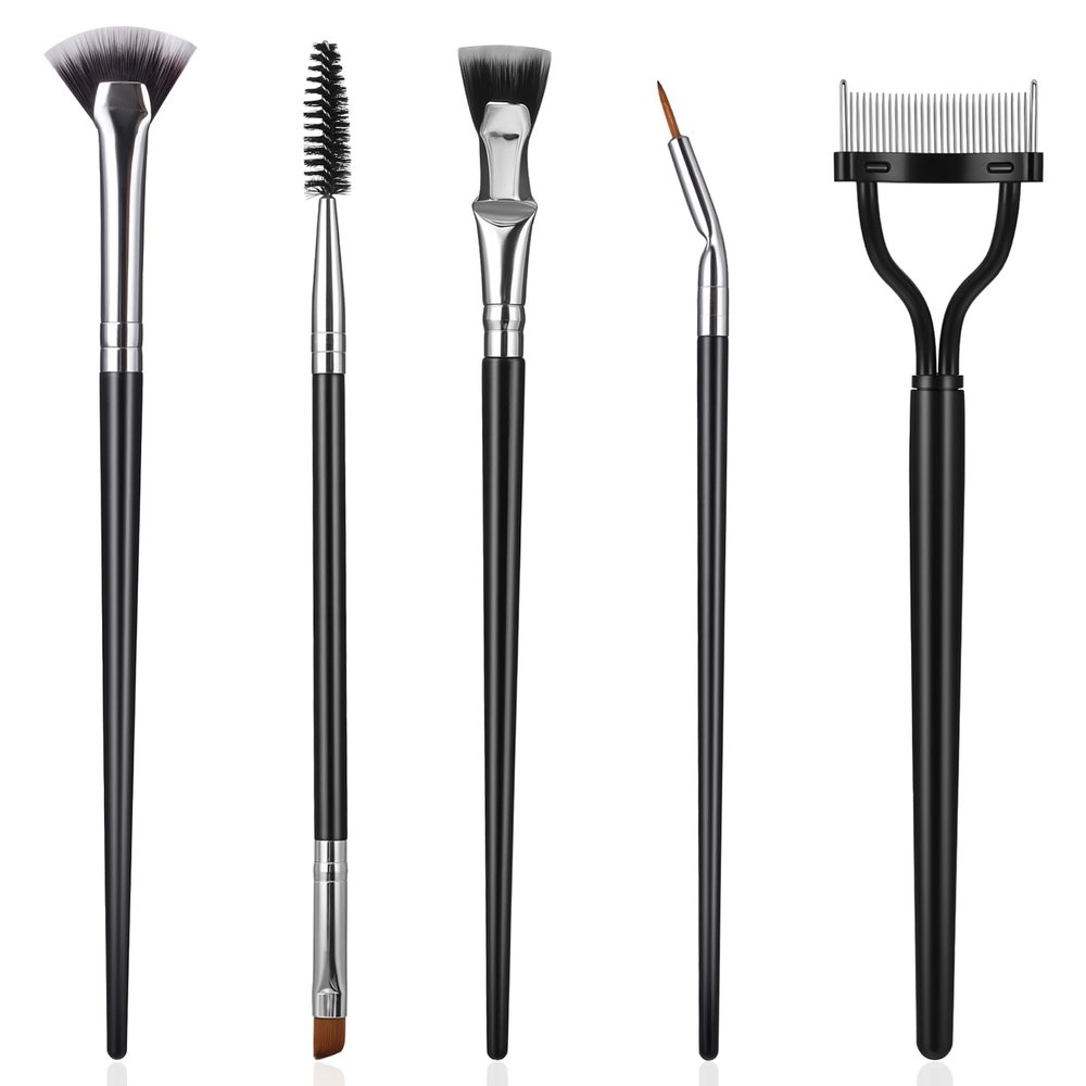JJUNW 5-Piece Mascara Set - Folding Angle Fan Brush, Eyebrow & Lashes Wand, Multifunctional Makeup Tool for Natural Eye Makeup