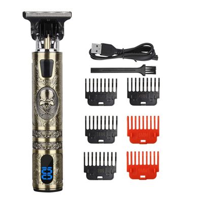 Razors T9 0mm USB Electric Hair Cutting Machine Rechargeable Hair Clipper Professional Man Shaver Beard Trimmer for Men Barber(SkullLCD)