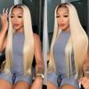 oulaer Ombre 1b/613 Color Blonde Straight Human Hair Wig 13x6 HD Transparent Lace Front Wig Brazilian Remy Hair with Baby Hair Bleached Knots Glueless Wigs 150% Density Natural Hairline 20inch view 1