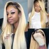 oulaer Ombre 1b/613 Color Blonde Straight Human Hair Wig 13x6 HD Transparent Lace Front Wig Brazilian Remy Hair with Baby Hair Bleached Knots Glueless Wigs 150% Density Natural Hairline 20inch view 2