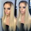 oulaer Ombre 1b/613 Color Blonde Straight Human Hair Wig 13x6 HD Transparent Lace Front Wig Brazilian Remy Hair with Baby Hair Bleached Knots Glueless Wigs 150% Density Natural Hairline 20inch view 3