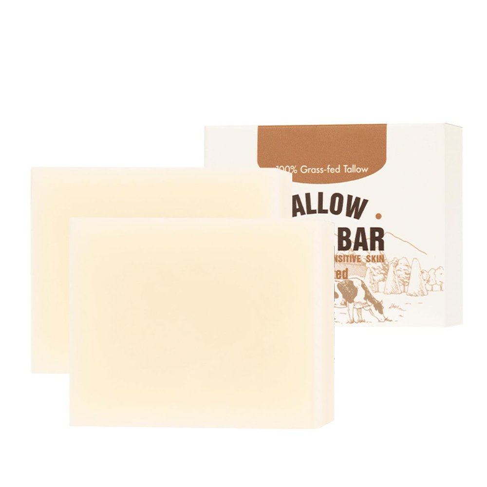 Sheghy Natural Tallow Bar Soap, Grass Fed Beef Tallow Pure, Pure Beef Tallow Soap Bar, Moisturizing Face & Body Wash, Beef Tallow Soap for Skin Care (2PC)