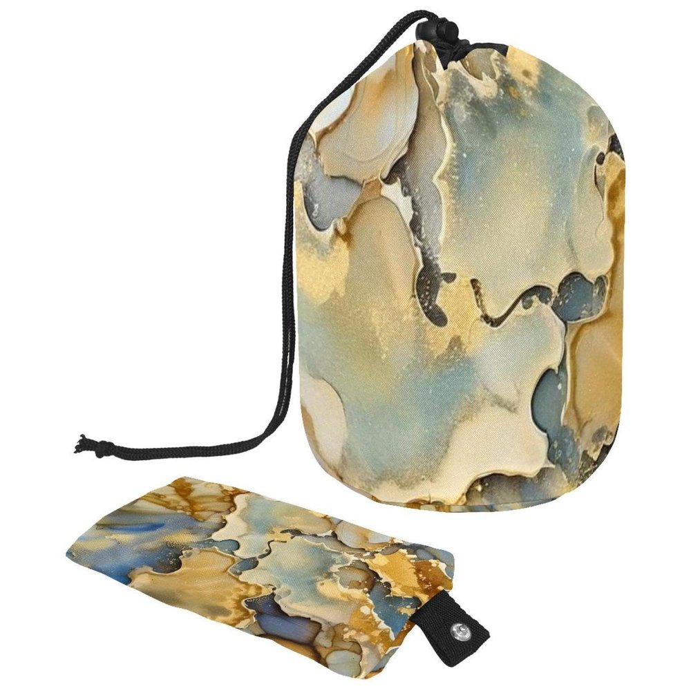 2PCS Marble Texture-344 Travel Cosmetic Bag: Your Ultimate Makeup Organizer & Bathroom Cases - With Drawstring, Cylindrical & Small Toiletry Bag