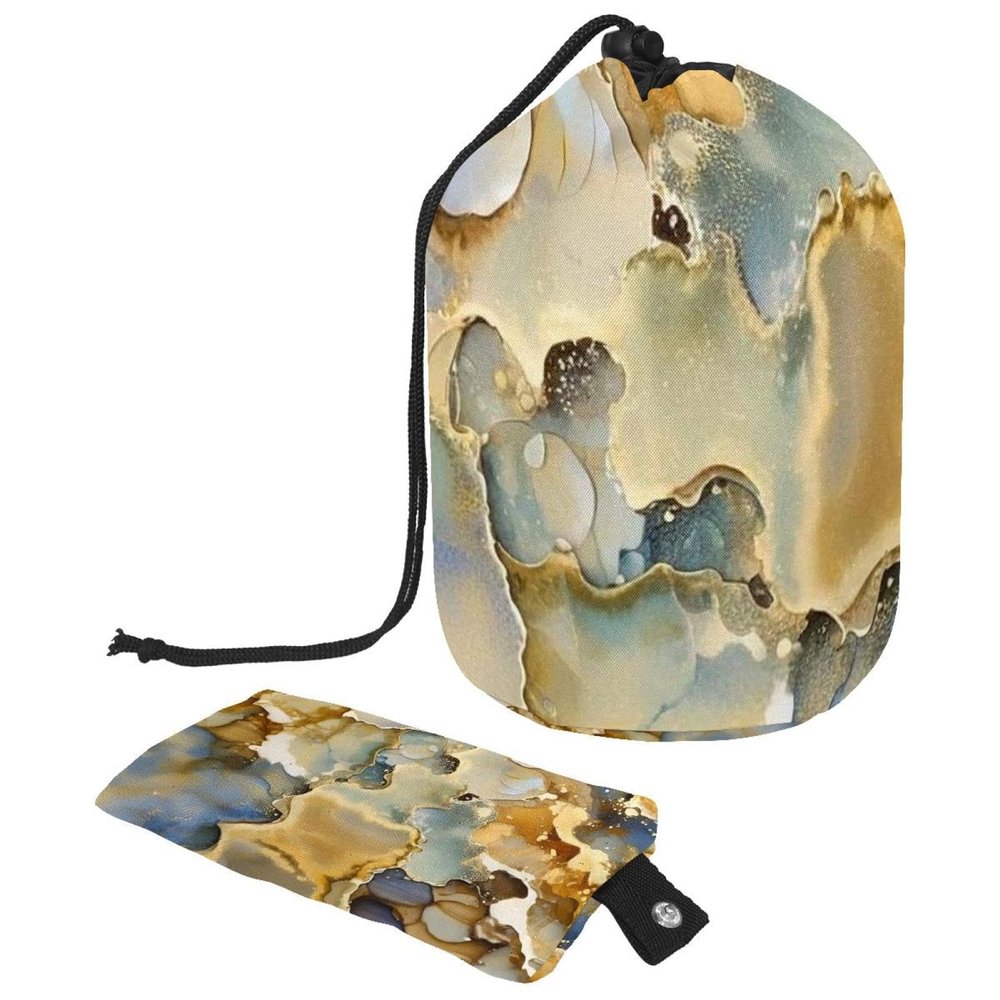 2PCS Marble Texture-338 Travel Cosmetic Bag Makeup Organizer: Stylish Bathroom Cases with Drawstring, Cylindrical & Small Toiletry Bag
