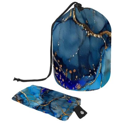 2PCS Art Marble-242 Travel Cosmetic Bag Makeup Organizer: Stylish Bathroom Cases with Drawstring, Cylindrical & Small Toiletry Bag