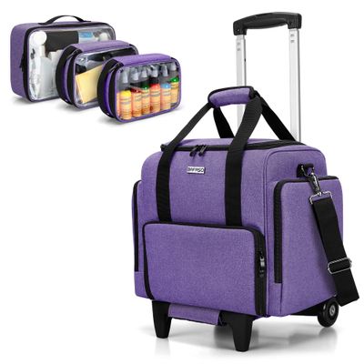 BAFASO Rolling Tattoo Case with 3 Removable Pouches and Detachable Dolly, Tattoo Travel Case for Stencil Printer and Supplies (Patented), Purple