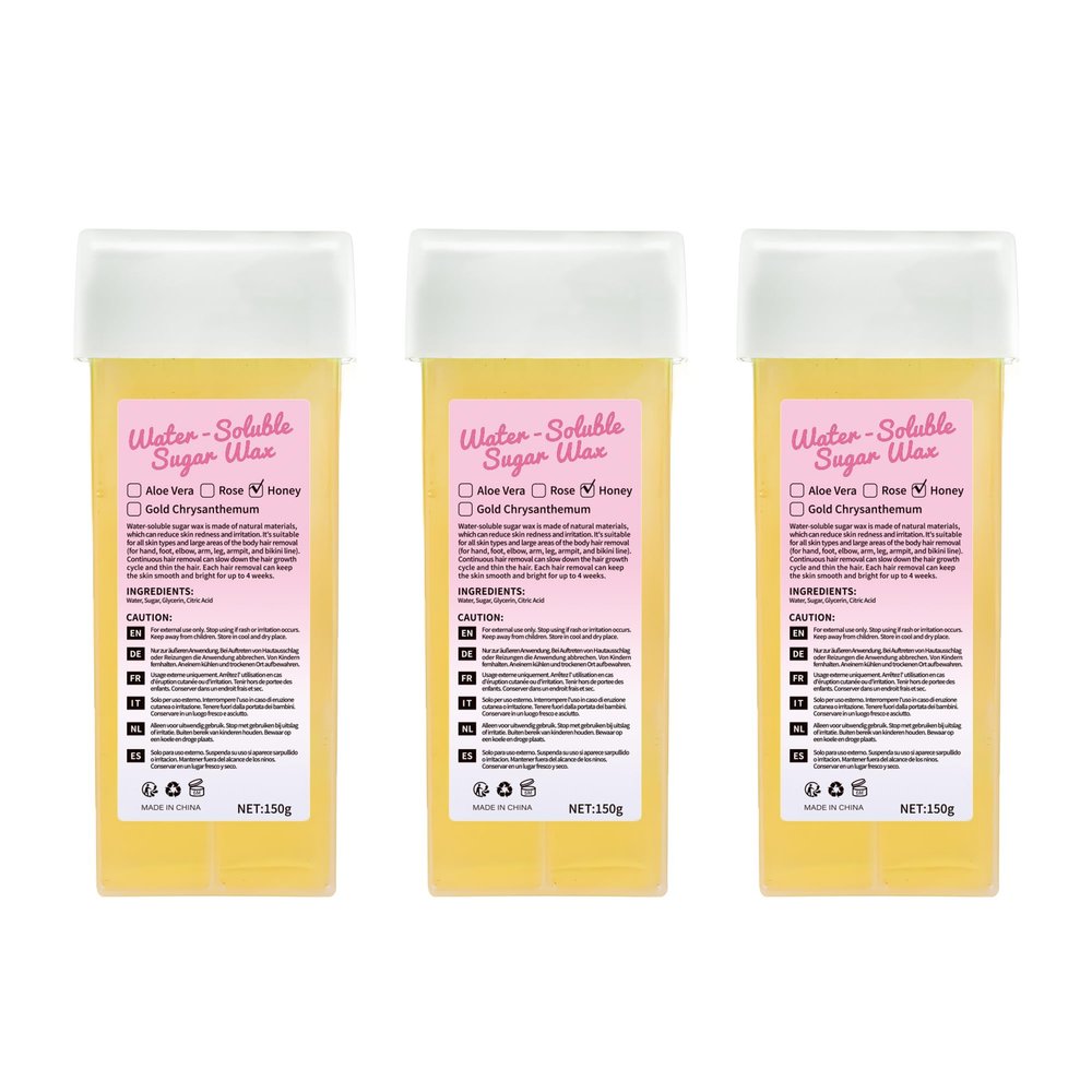 Beauty7 Roll On Wax, Body Hair Removal, Wax Roller Kit, Waxing Cartridge Depilatory Honey Refill, Underarm Leg Waxing for Women and Men 3 Packs 15.87 Oz