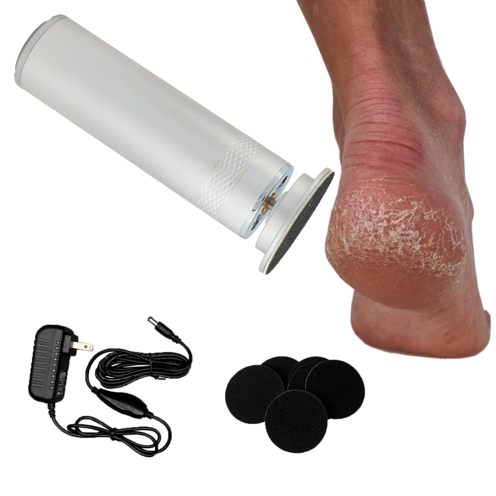 MSDL High Power Electric Foot Callus Remover, 2025 Upgrade with 100-inch Extra-Long Cord and 60 Replaceable Sandpaper Discs, Electric Foot File for Cracked Heels and Dead Skin, Silver