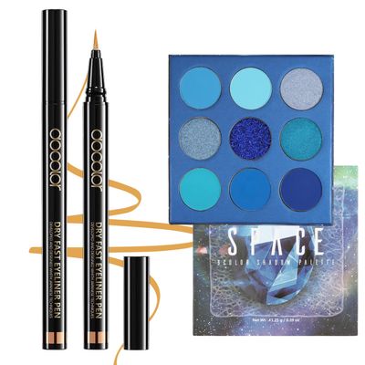 docolor Gold Eyeliner Waterproof Eye liner Longwearing with Ultra-Fine Tip and Blue Eyeshadow Palette 9 Colors Gemstone Shadow Palette Highly Pigmented Mattes Shimmers Colourful Makeup Palette