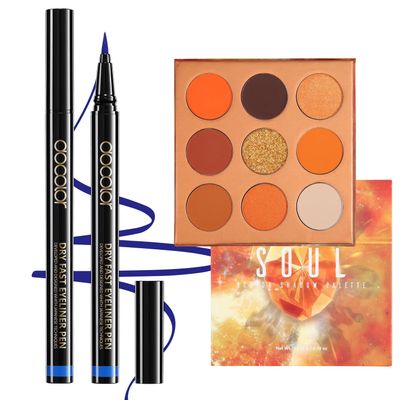 docolor Blue Eyeliner Waterproof Eye liner Longwearing with Ultra-Fine Tip and Orange Eyeshadow Palette 9 Colors Gemstone Shadow Palette Highly Pigmented Mattes Shimmers Colourful Makeup Palette