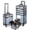 BYOOTIQUE Makeup Cart on Wheels 3-Piece Lockable Esthetician Rolling Case Cosmetology Organizer Kit Hair Tool Travel Bag for Lash Artist Nail Slon Beauty Studio Hairstylist Manicurist,Mermaid Silver view 2