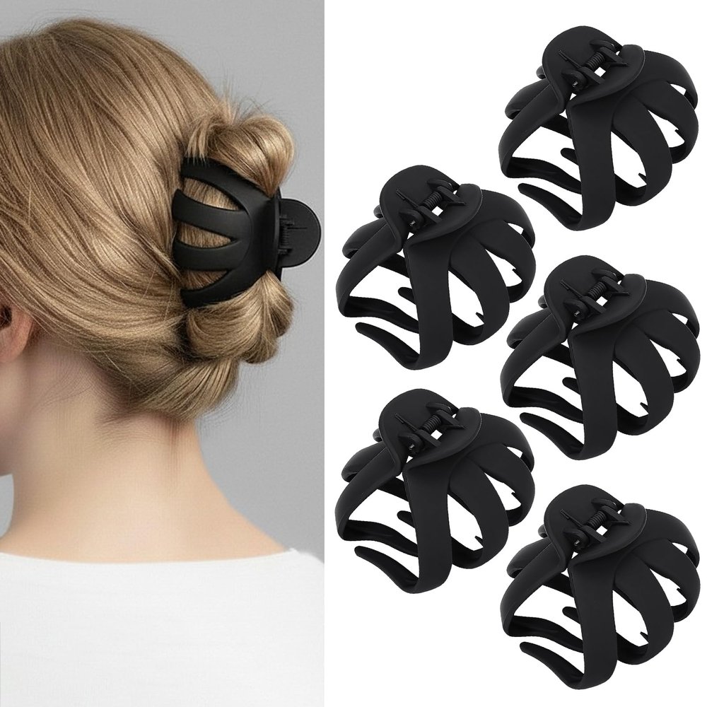 HFZRZFH 5-Pack Big Claw Octopus Hair Clips for Women and Girls - Strong Hold Jumbo Clips for Thick and Medium Hair, Neutral Colors