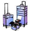 BYOOTIQUE Rolling Makeup Case on Wheels 3-Piece Lockable Cosmetology Organizer Kit Hair Tool Travel Bag for Lash Artist Nail Slon Beauty Studio Hairstylist Esthetician,Mermaid Purple view 2