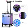 BYOOTIQUE Rolling Makeup Case on Wheels 3-Piece Lockable Cosmetology Organizer Kit Hair Tool Travel Bag for Lash Artist Nail Slon Beauty Studio Hairstylist Esthetician,Mermaid Purple view 4