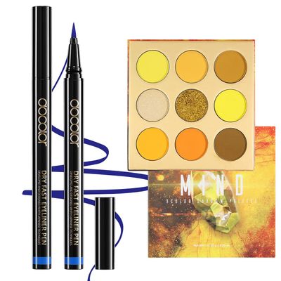 docolor Blue Eyeliner Waterproof Eye liner Longwearing with Ultra-Fine Tip and Yellow Eyeshadow Palette 9 Colors Gemstone Shadow Palette Highly Pigmented Mattes Shimmers Colourful Makeup Palette