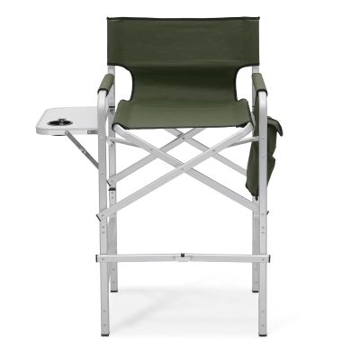 Athena Collection 44.5" Tall Directors Chair, Folding Makeup Artist Chair with Side Table Cup Holder Pocket Footrest, Outdoor Portable High Chair Barber Chair Supports 250LBS, Green