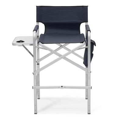 Athena Collection 44.5" Tall Directors Chair, Folding Makeup Artist Chair with Side Table Cup Holder Pocket Footrest, Outdoor Portable High Chair Barber Chair Supports 250LBS, Blue