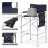Athena Collection 44.5" Tall Directors Chair, Folding Makeup Artist Chair with Side Table Cup Holder Pocket Footrest, Outdoor Portable High Chair Barber Chair Supports 250LBS, Blue view 4