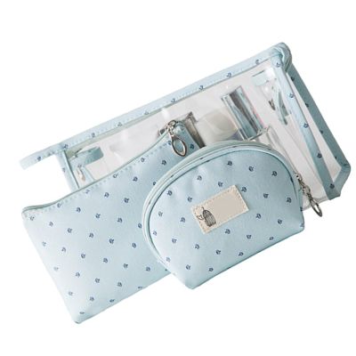 3 Pieces Makeup Bag Multifunctional Portable Clear PVC Travel Cosmetic Toiletry Organizer Bag for Women and Girls, Blue