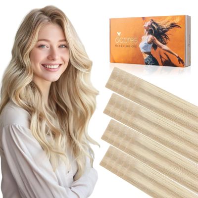DOORES Invisi Edge Human Hair Extensions Tape in, Dark Blonde Highlighted Bleach Blonde 10 Injection Tape-ins with 10 Injection Tape-ins 50g 22 Inch, Injected Tape in Extensions