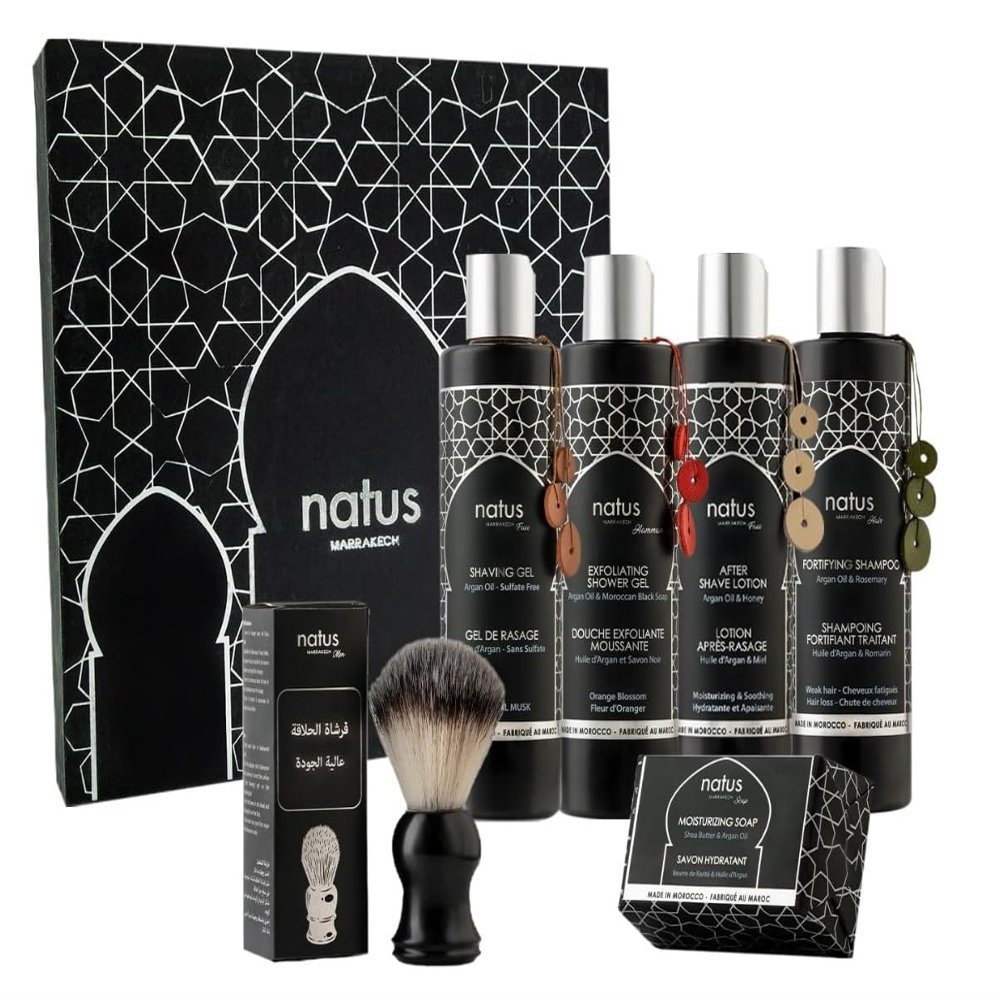 Mens Grooming Gift Set  100% Natural Moroccan Argan Oil  Beard, Body, Hair & Face  Vegan  All Skin & Hair Types