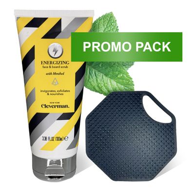 Cleverman Promo Pack - Energizing Face and Beard Scrub, 100ml + Face Scrubber