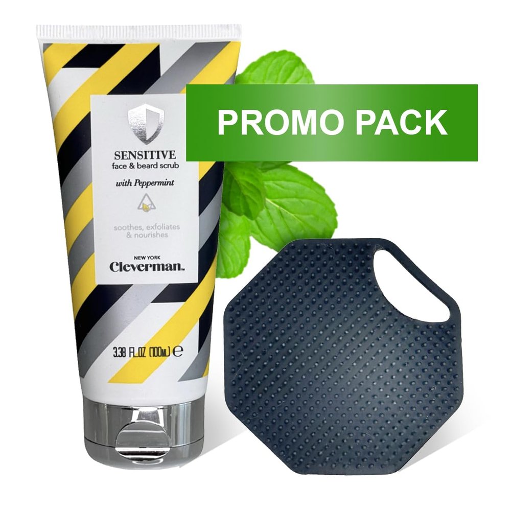 Cleverman Promo Pack - Sensitive Face and Beard Scrub, 100ml + Face Scrubber